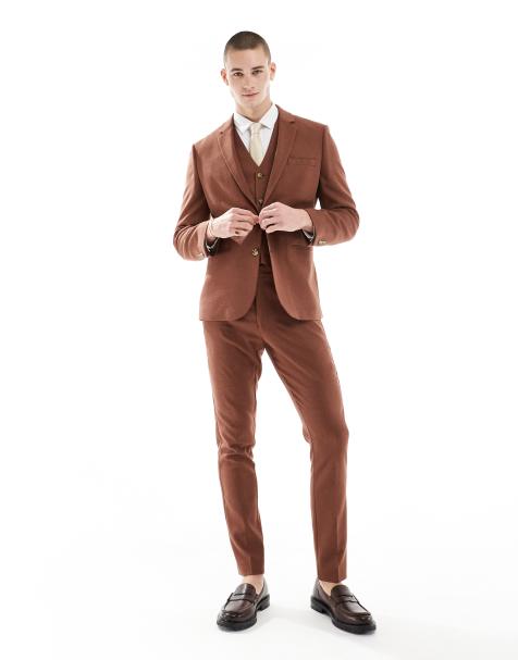 ASOS DESIGN Wedding skinny suit pants in brown - view 1