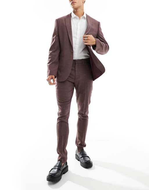 ASOS DESIGN wedding skinny suit pants in burgundy microtexture