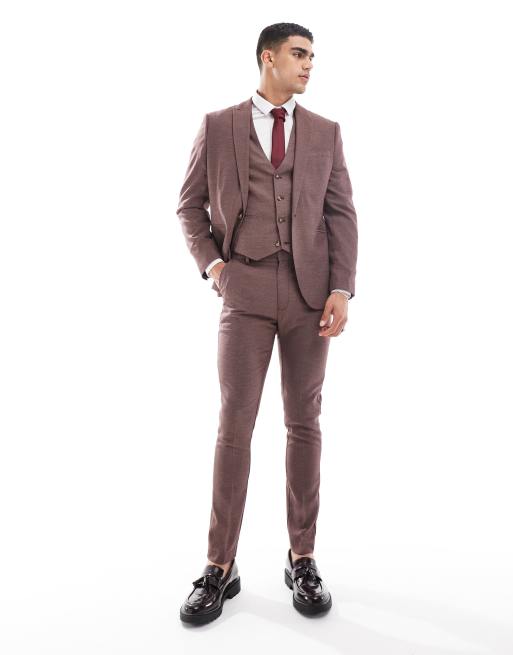 ASOS DESIGN wedding skinny suit pants in burgundy microtexture
