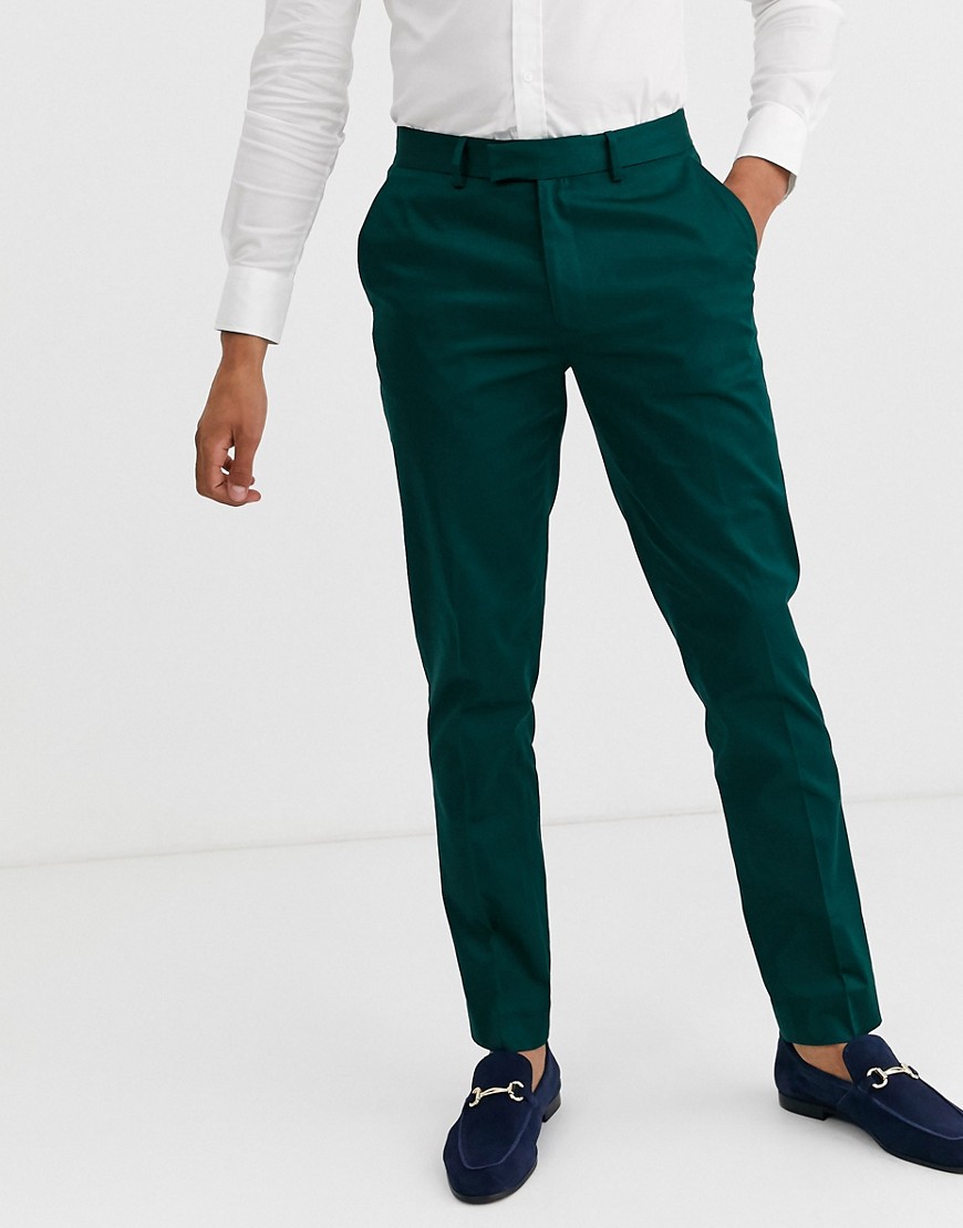 ASOS DESIGN wedding skinny suit pants in cotton in forest green