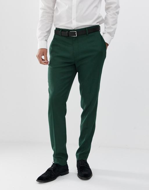 ASOS DESIGN wedding skinny suit pants in forest green micro texture