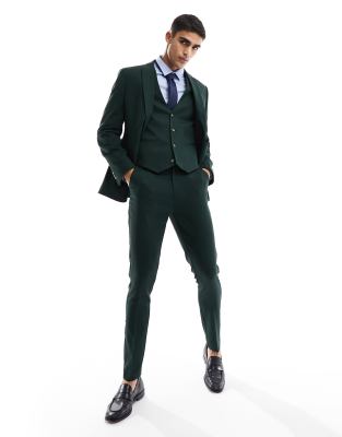 ASOS DESIGN WEDDING SKINNY SUIT PANTS IN FOREST GREEN MICROTEXTURE