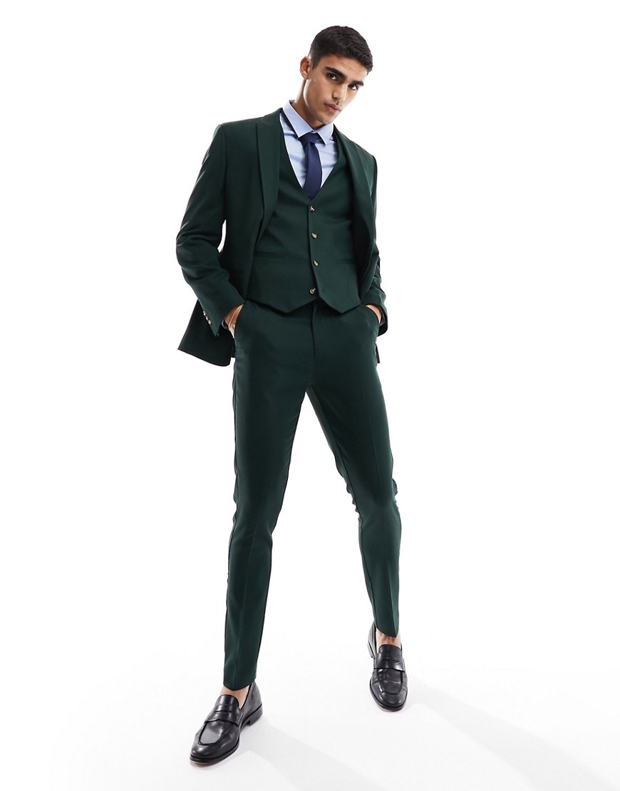 Asos Design Wedding Skinny Suit Pants In Forest Green Microtexture
