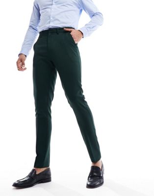 Asos Design Wedding Skinny Suit Pants In Forest Green Microtexture