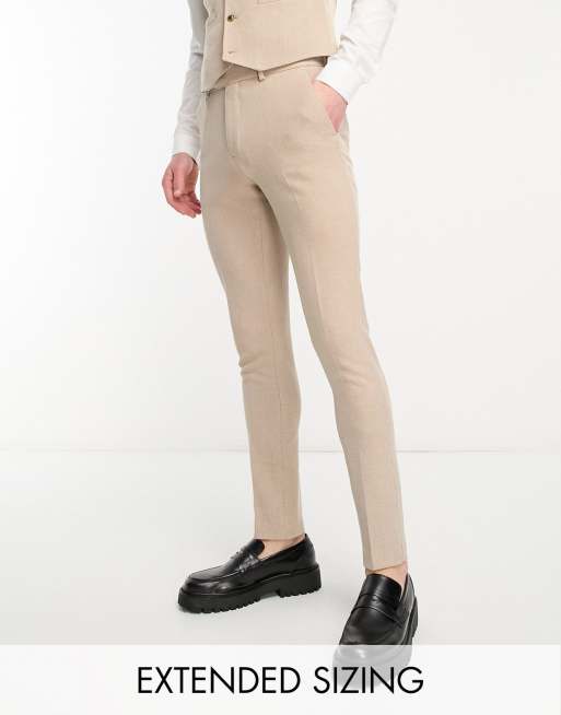 ASOS DESIGN Wedding skinny suit pants in linen mix in micro texture in  brown