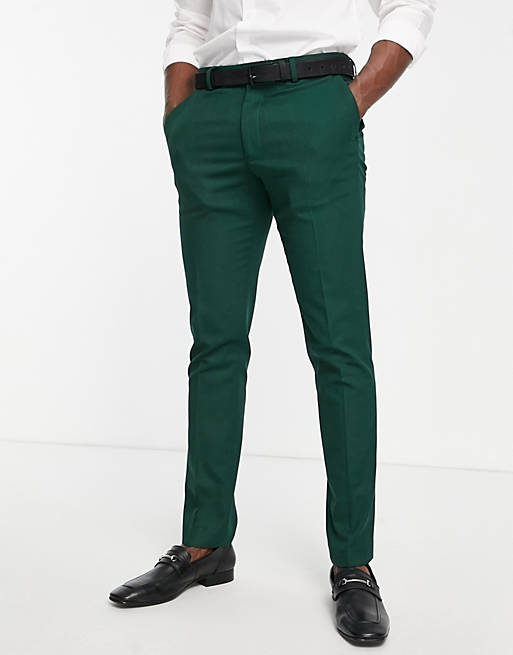 ASOS DESIGN wedding skinny suit pants in micro texture in forest green