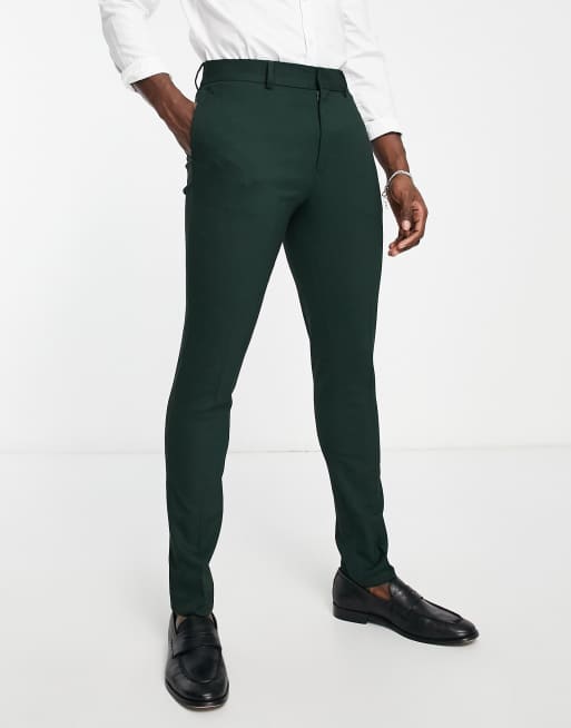 ASOS DESIGN wedding skinny suit pants in micro texture in forest green
