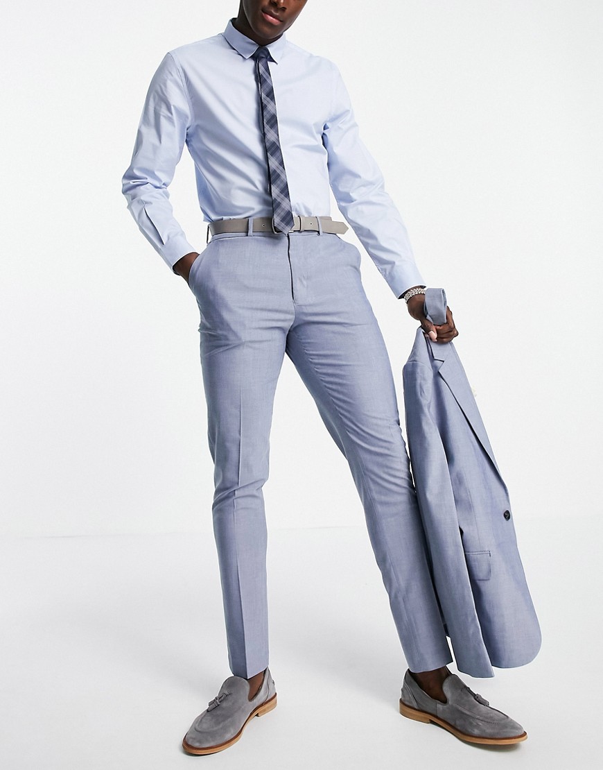 ASOS DESIGN wedding skinny suit pants in mid blue heather-Blues