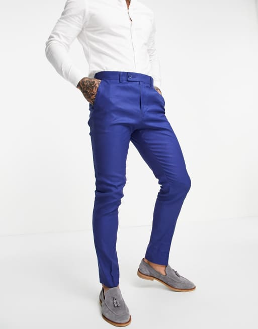 ASOS DESIGN wedding skinny suit pants in navy linen mix