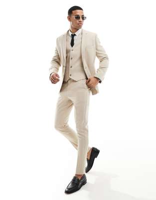 Asos Design Wedding Skinny Suit Pants In Stone-neutral