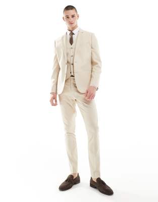 Asos Design Wedding Skinny Suit Pants In Stone-neutral