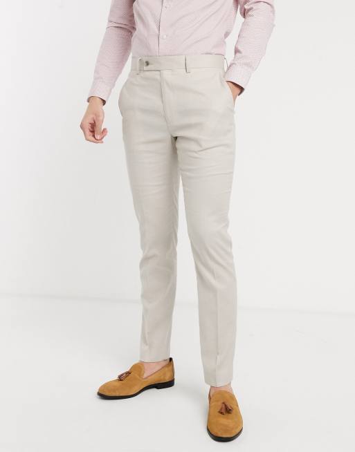 ASOS DESIGN wedding skinny suit pants in stretch cotton linen in