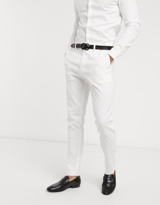 ASOS DESIGN Slim Tuxedo Suit Pants In White, White Dress Pants Suit