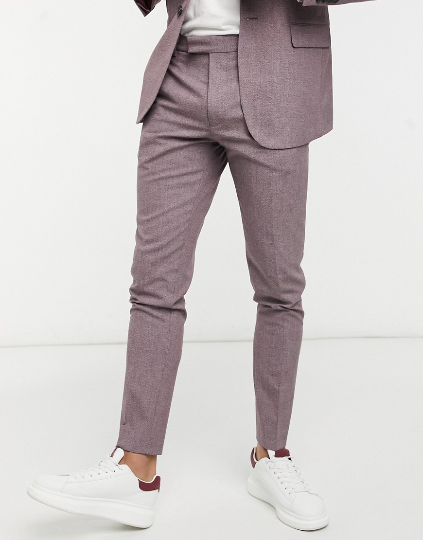 ASOS DESIGN wedding skinny suit pants in wine crosshatch-Purple