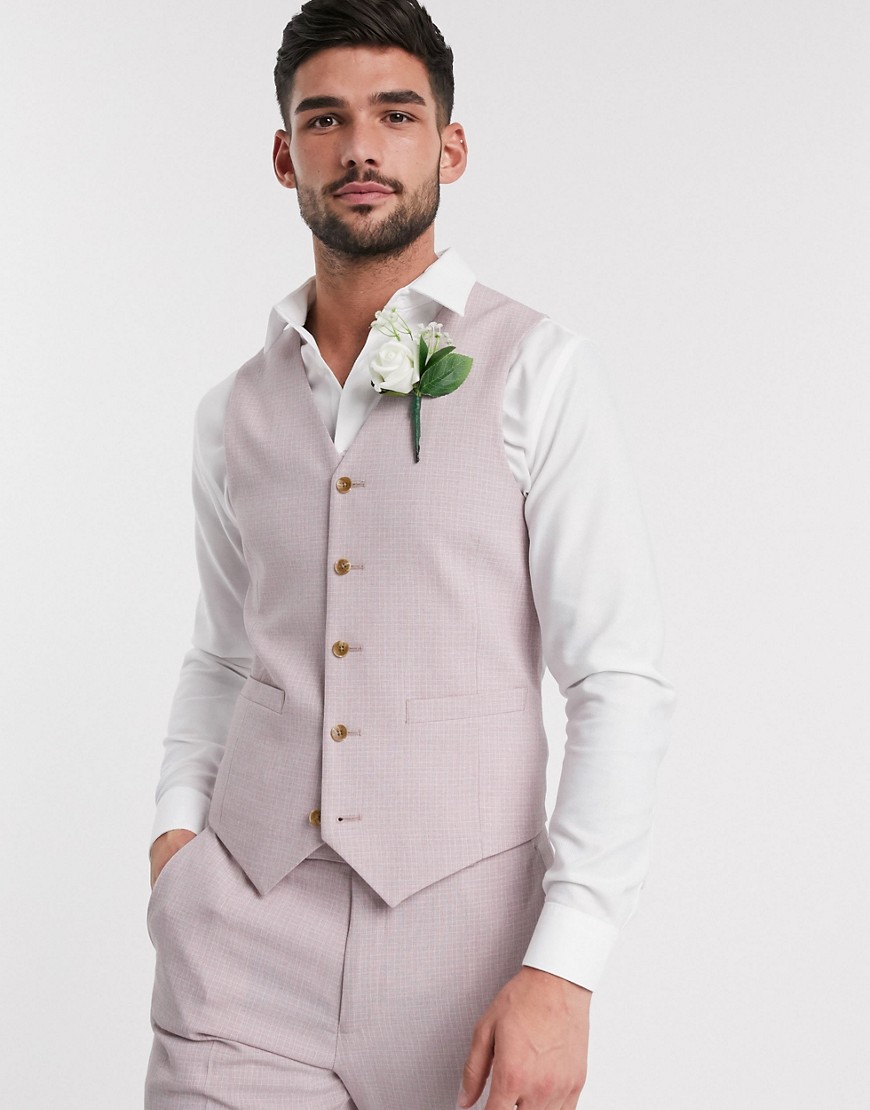 Asos Design Wedding Skinny Suit Suit Vest In Crosshatch In Rose Pink