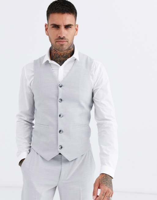 Asos Design Wedding Skinny Suit Suit Vest In Ice Gray Micro Texture Asos