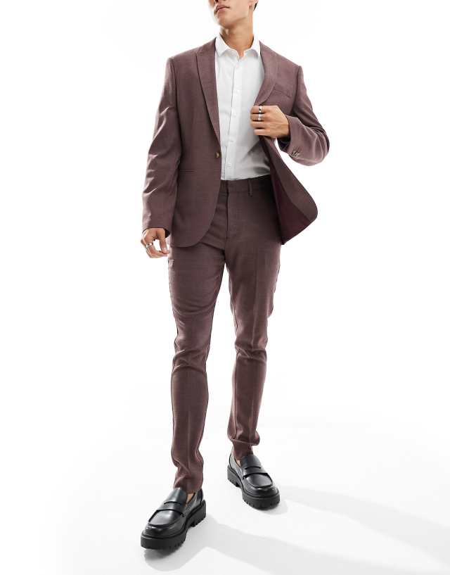 ASOS DESIGN - wedding skinny suit trouser in burgundy microtexture