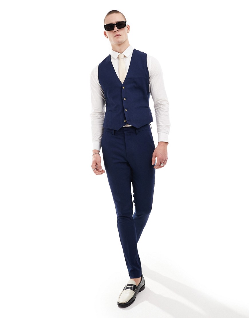 ASOS DESIGN wedding skinny suit trouser in navy microtexture