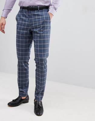 blue and white check pants