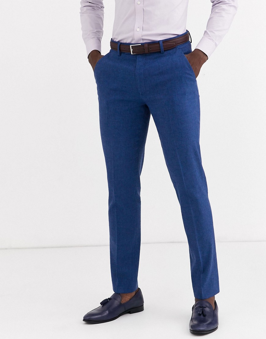 ASOS DESIGN wedding skinny suit trousers in blue marl cotton and linen blend