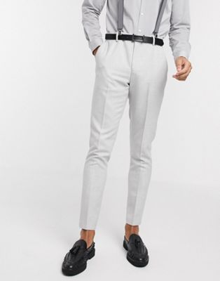 ASOS DESIGN wedding skinny suit trousers in brushed twill in ice grey ...