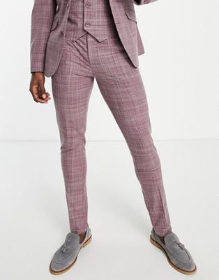 ASOS DESIGN wedding skinny suit trousers in burgundy crosshatch