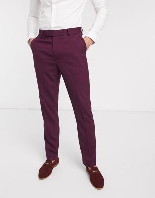 ASOS DESIGN wedding - Pantalon de costume slim - Bordeaux-Rouge Rouge