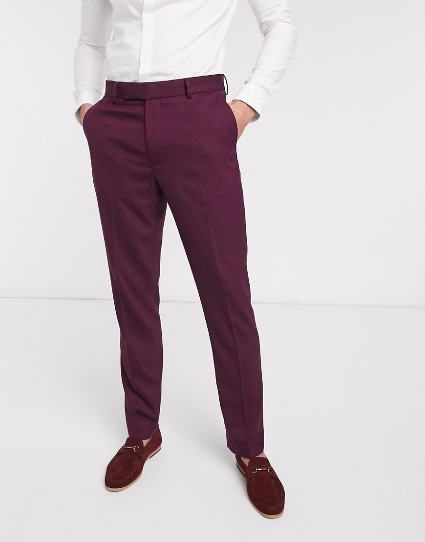 ASOS DESIGN wedding skinny suit trousers in burgundy-Red