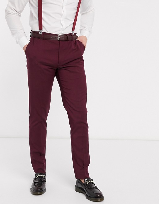 ASOS DESIGN wedding skinny suit trousers in burgundy