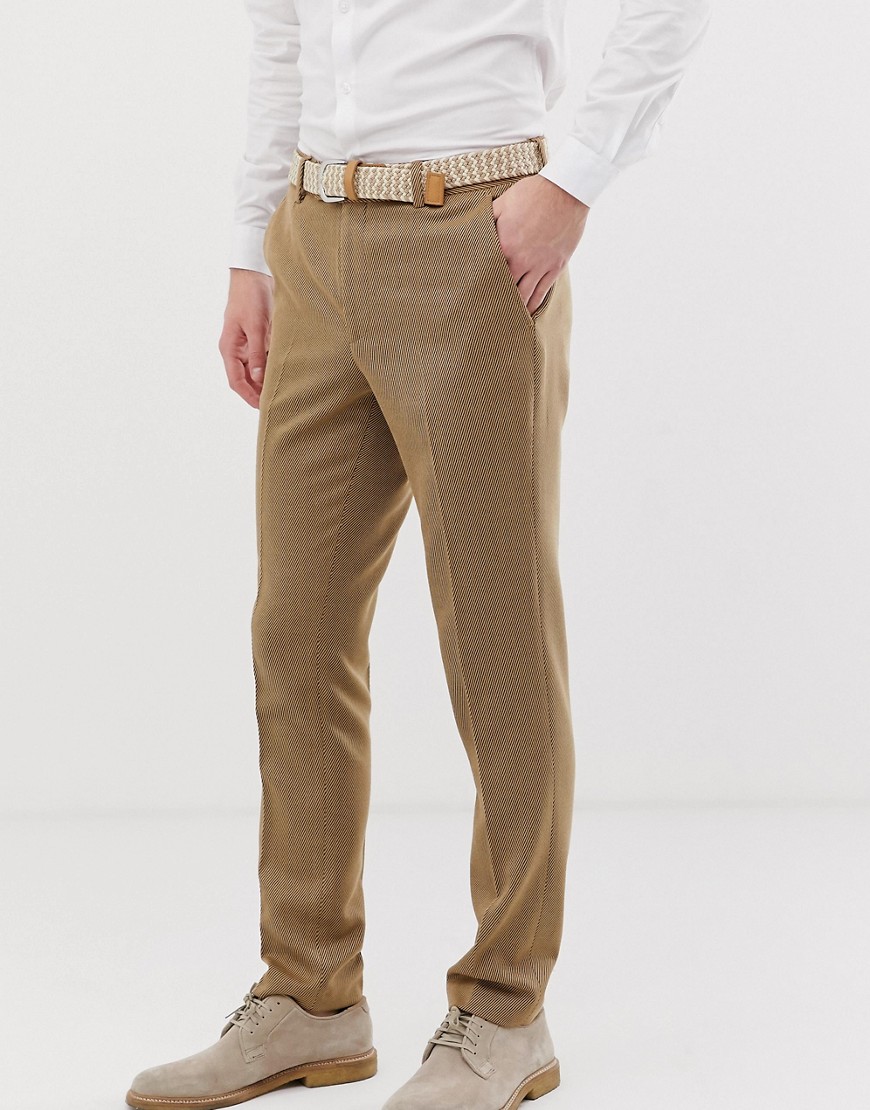 ASOS DESIGN wedding skinny suit trousers in camel twill-Neutral