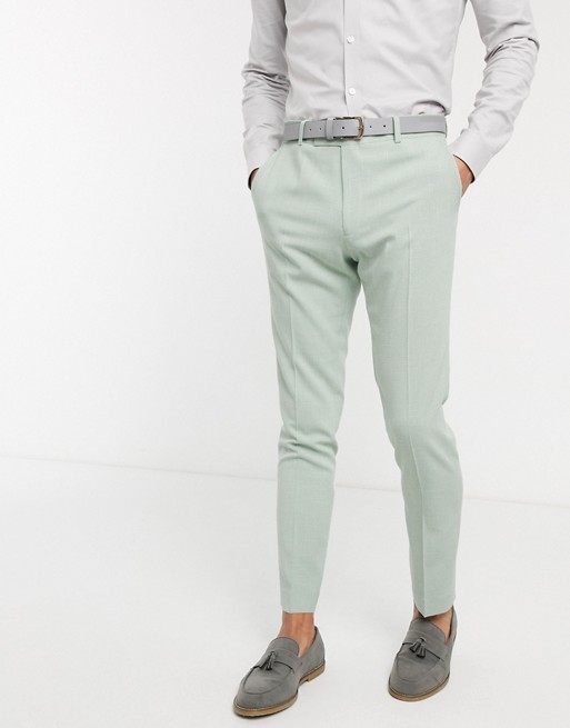 ASOS DESIGN wedding skinny suit trousers in crosshatch in mint green