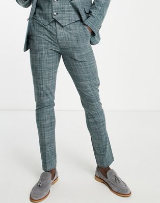 ASOS DESIGN wedding skinny suit trousers in forest green crosshatch
