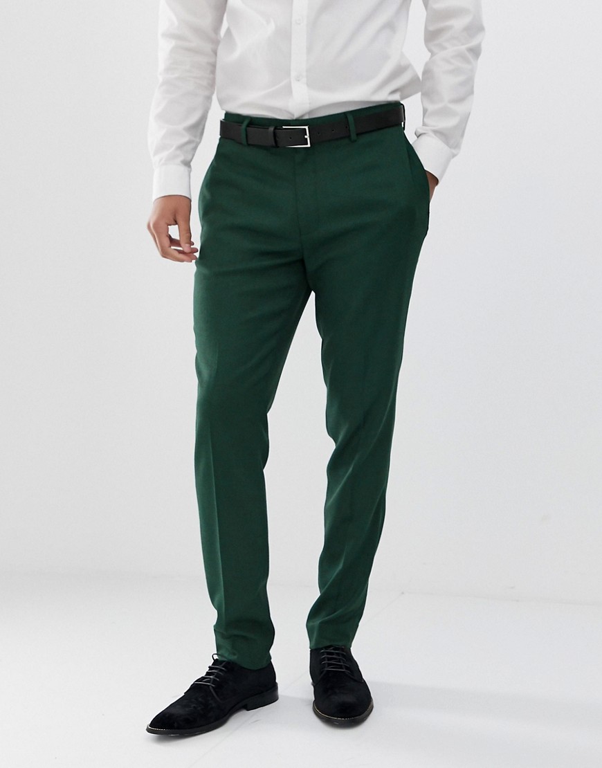 ASOS DESIGN wedding skinny suit trousers in forest green micro texture