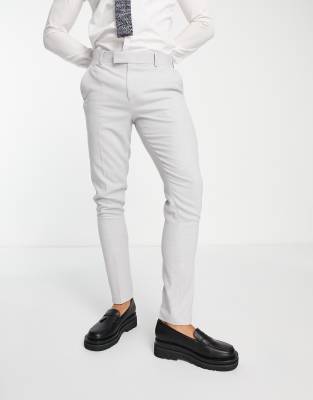 Asos Design Wedding Skinny Suit Trousers In Ice Grey Micro Texturegray