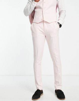 ASOS DESIGN wedding skinny suit trousers in linen mix in micro texture in pink - ASOS Price Checker