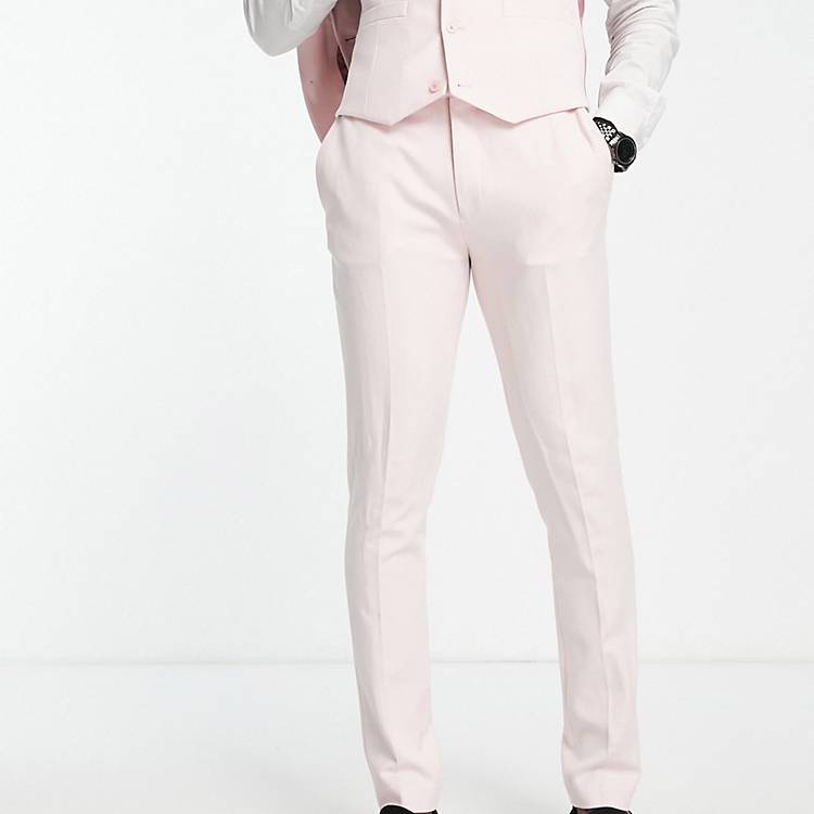 Mens Clothing Trousers ASOS Skinny Linen Mix Suit Trousers in Pink for Men Slacks and Chinos Formal trousers 