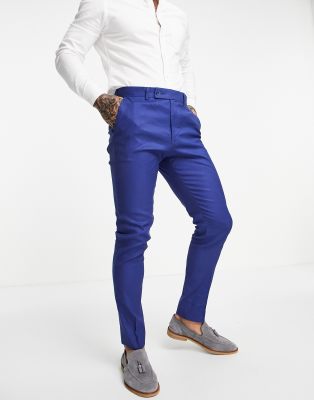 ASOS DESIGN wedding skinny suit trousers in navy linen mix