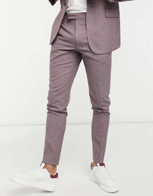 ASOS DESIGN  wedding skinny suit in wine crosshatch  , 3 of 4