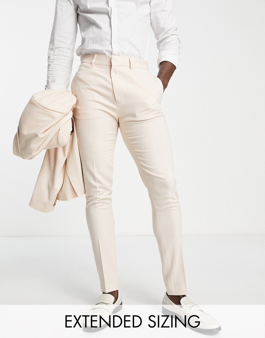 ASOS DESIGN wedding skinny suit trousers with micro texture in stone-Neutral