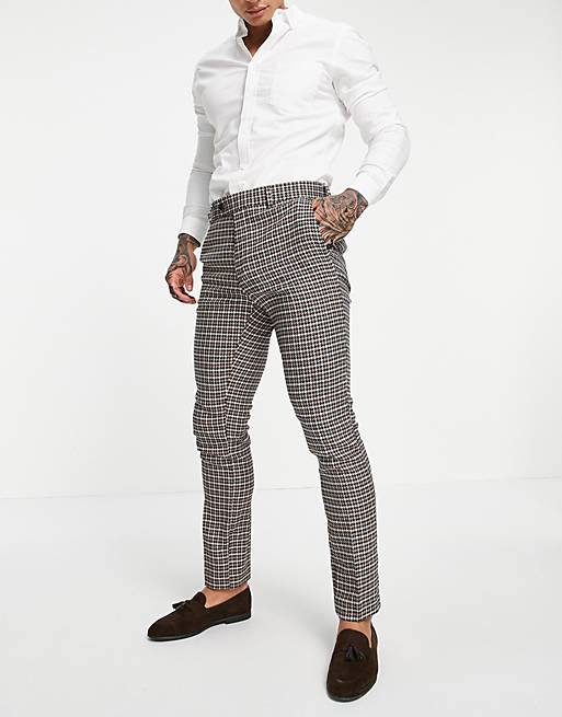 ASOS DESIGN wedding skinny suit trousers with puppytooth in camel
