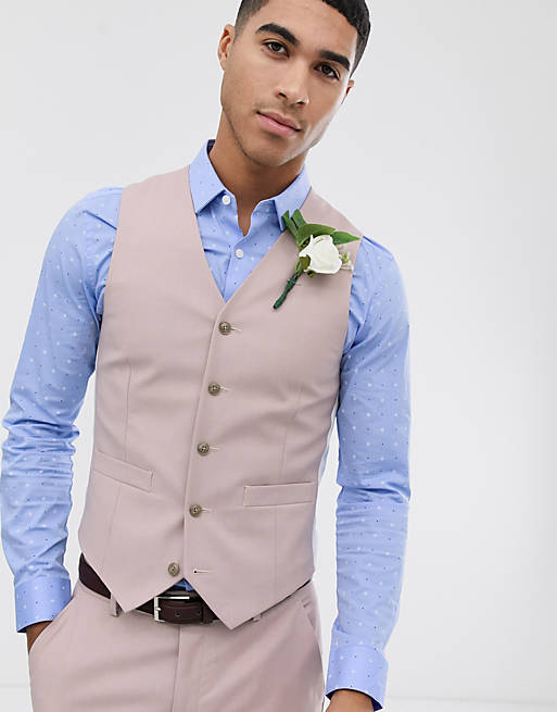 ASOS DESIGN wedding skinny suit vest in mink | ASOS