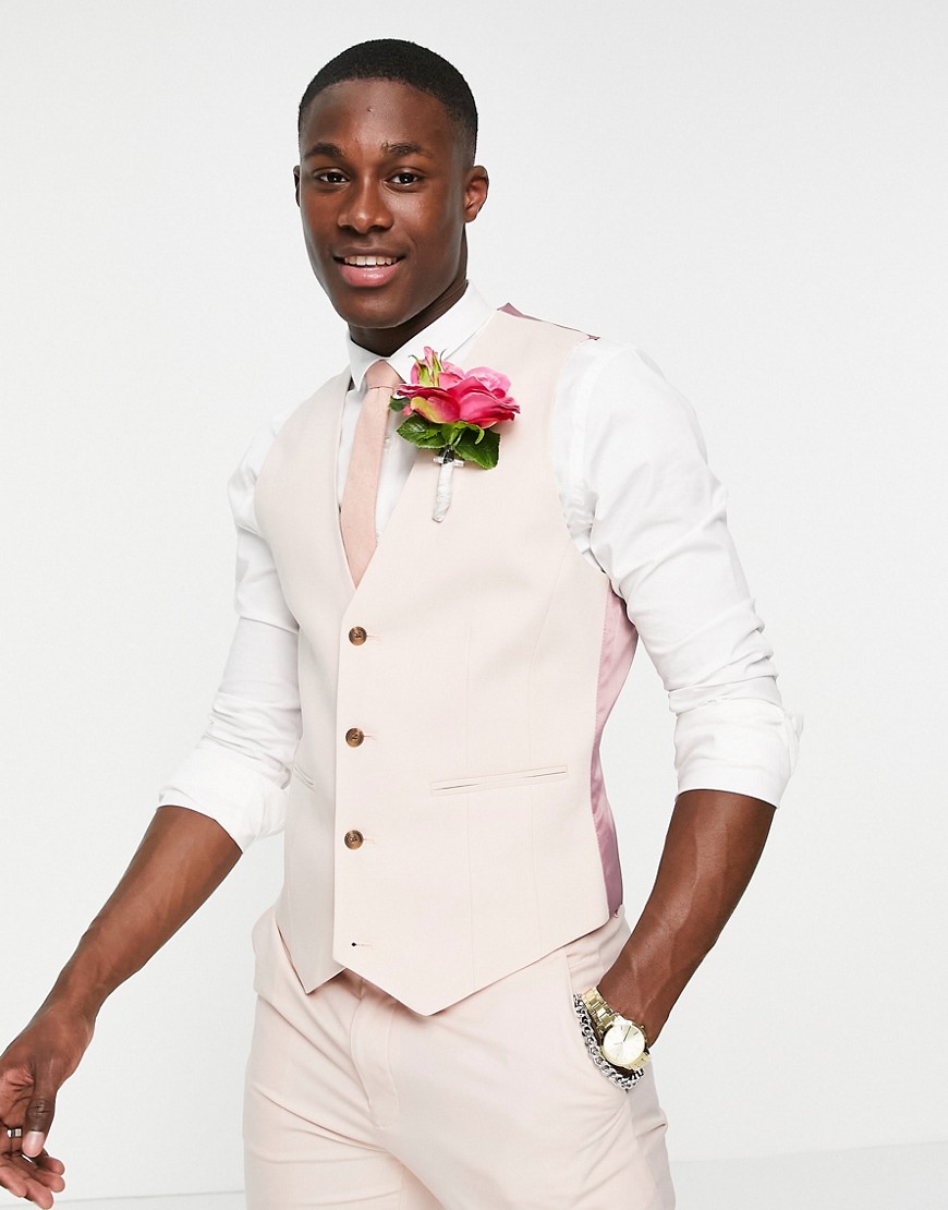 ASOS DESIGN wedding skinny suit vest in rose-Pink
