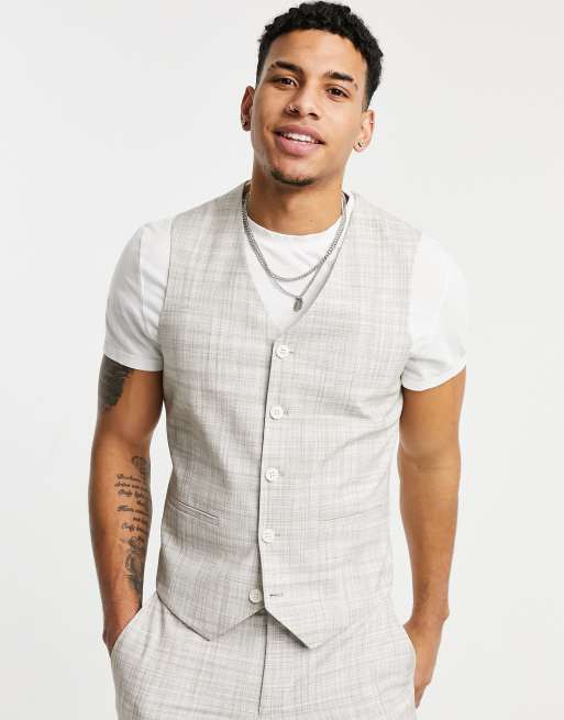 ASOS DESIGN wedding skinny suit in stone crosshatch, 3 of 3