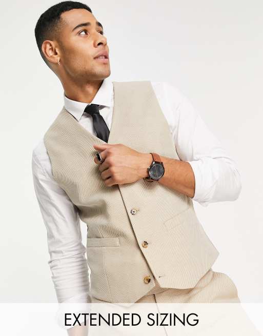 ASOS DESIGN wedding skinny suit vest in stone