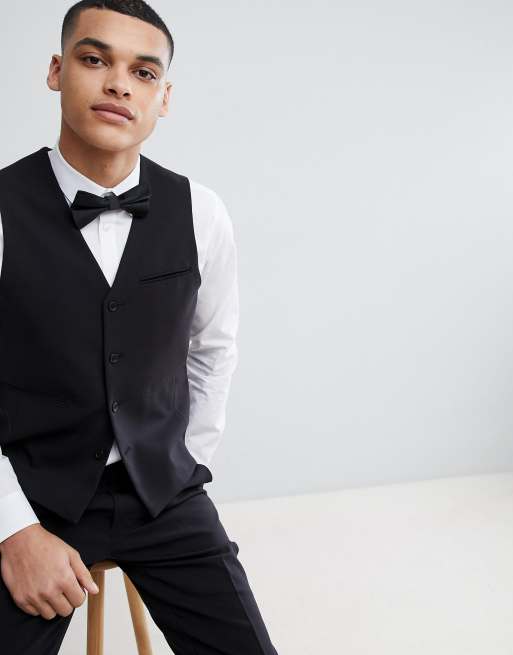 ASOS DESIGN wedding skinny suit waistcoat in black ASOS
