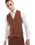 ASOS DESIGN wedding skinny suit waistcoat in brown