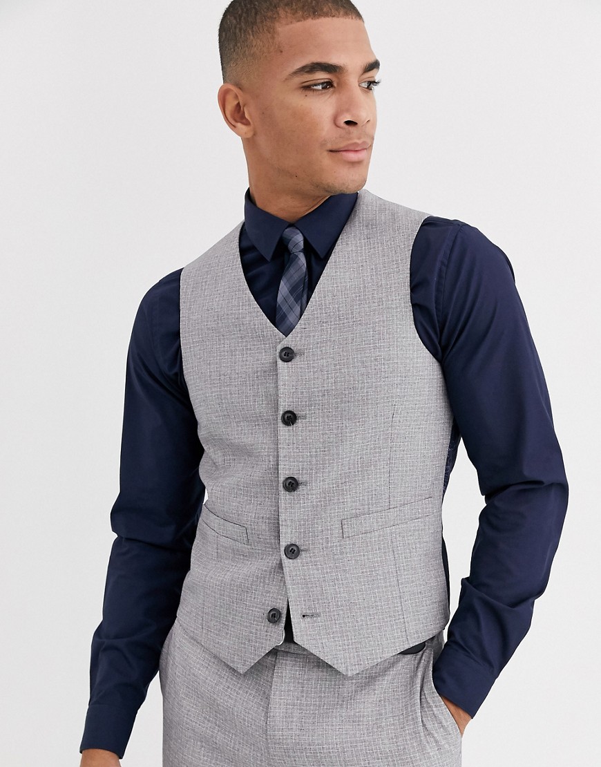 ASOS DESIGN wedding skinny suit waistcoat in crosshatch in grey