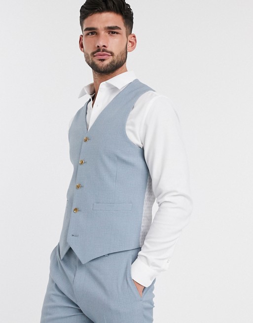ASOS DESIGN wedding skinny suit waistcoat in crosshatch in soft blue