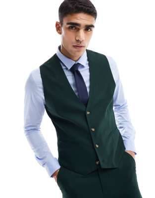 ASOS DESIGN ASOS DESIGN wedding skinny suit waistcoat in forest green microtexture