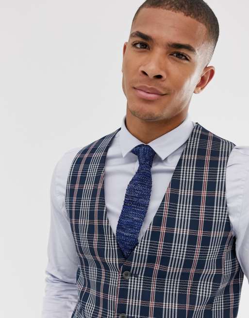 ASOS DESIGN wedding skinny suit in navy tartan check, 4 of 4